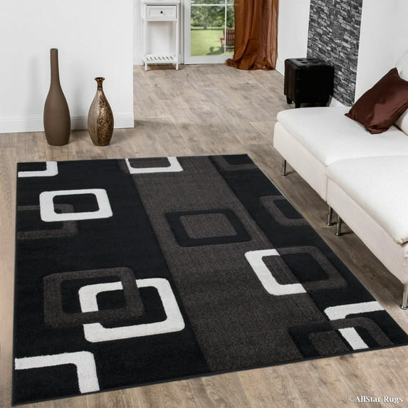 Allstar Black Modern Geometric Brown square design Area Rug (7' 9" x 10' 5")