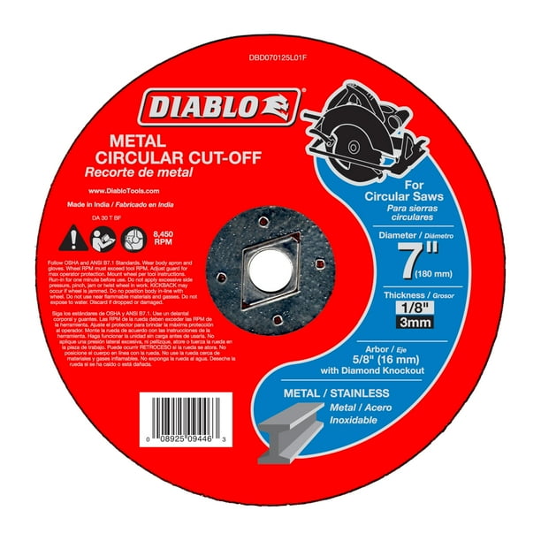 Disco de corte Diablo, 7 pulgadas, metal, 3 mm de grosor, 8450 RPM