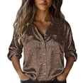 thumbnail image 2 of Endives Women's Long Sleeve Shirt Retro Floral Printed Shirt Satin Button Dwon Shirt Vacation Womens Blouse Spring Outfit Rose Gold, 2 of 7