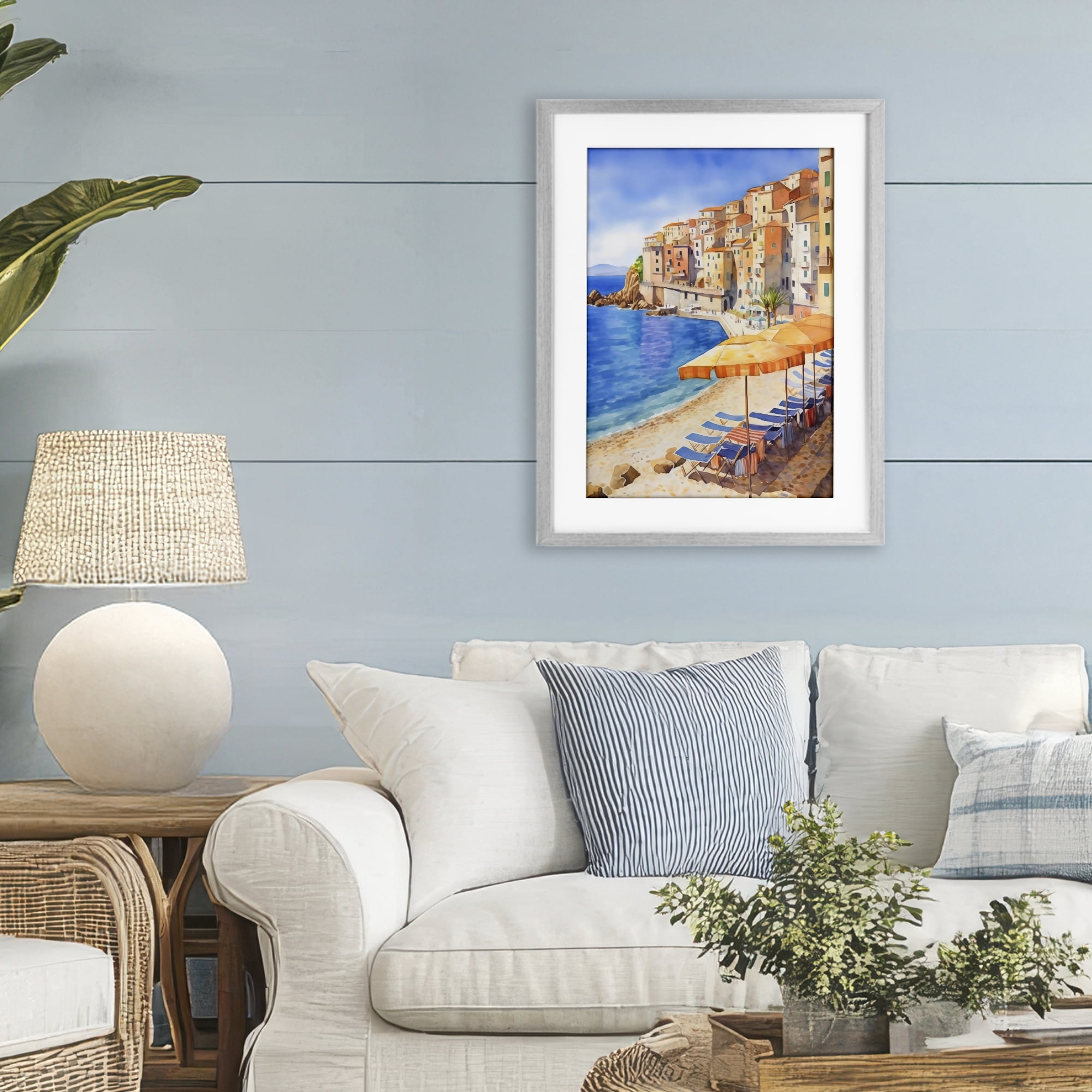 Stupell Industries Beach Lounging on Mediterranean Shore Gray Framed Print Under Glass, design by Creative Studio