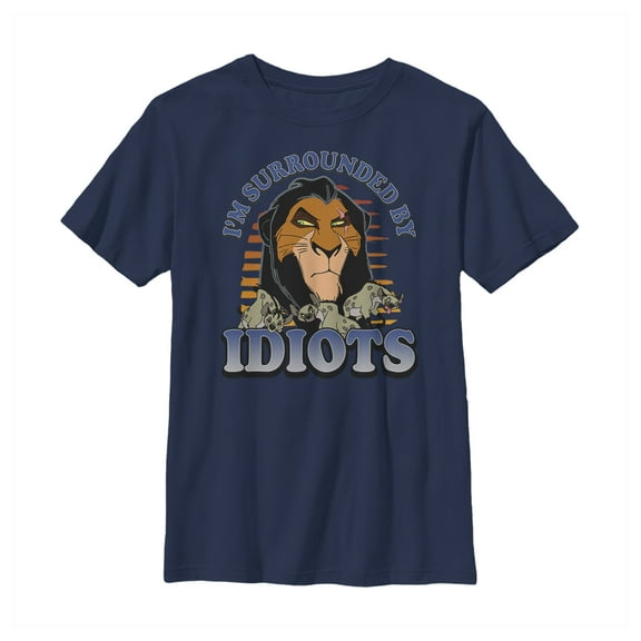 Boy's Lion King Scar Surrounded By Idiots Sunset Graphic Tee Navy Blue X Large