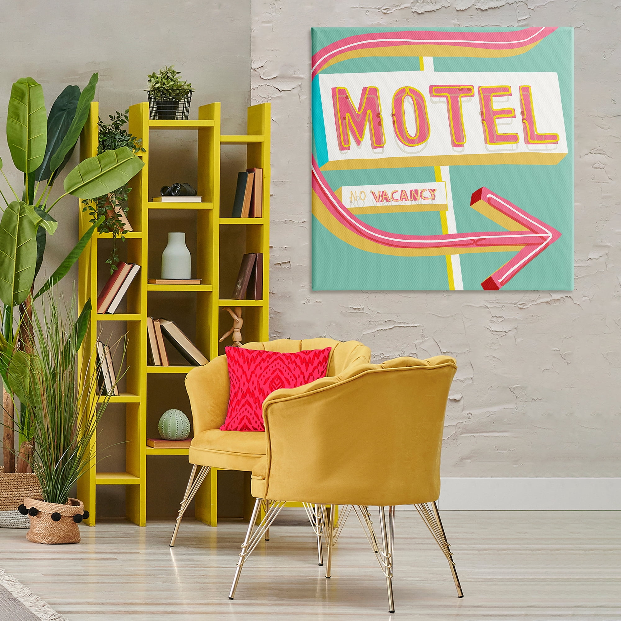 Stupell Industries Retro Motel Vacancy Text & Numbers Painting Wrapped Canvas Art Print Wall Art, 36 x 36