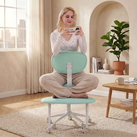 Pinmoco Wide Swivel ADHD Chair with Back Support, Height Adjustable Office Chair for Criss Cross Sitting, Ergonomic Cross Legged Desk Chair, Green