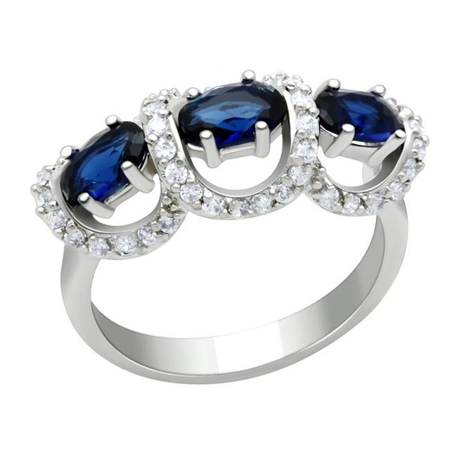 Alamode LO2049-7 Women Rhodium Brass Ring with Synthetic in Montana - Size 7