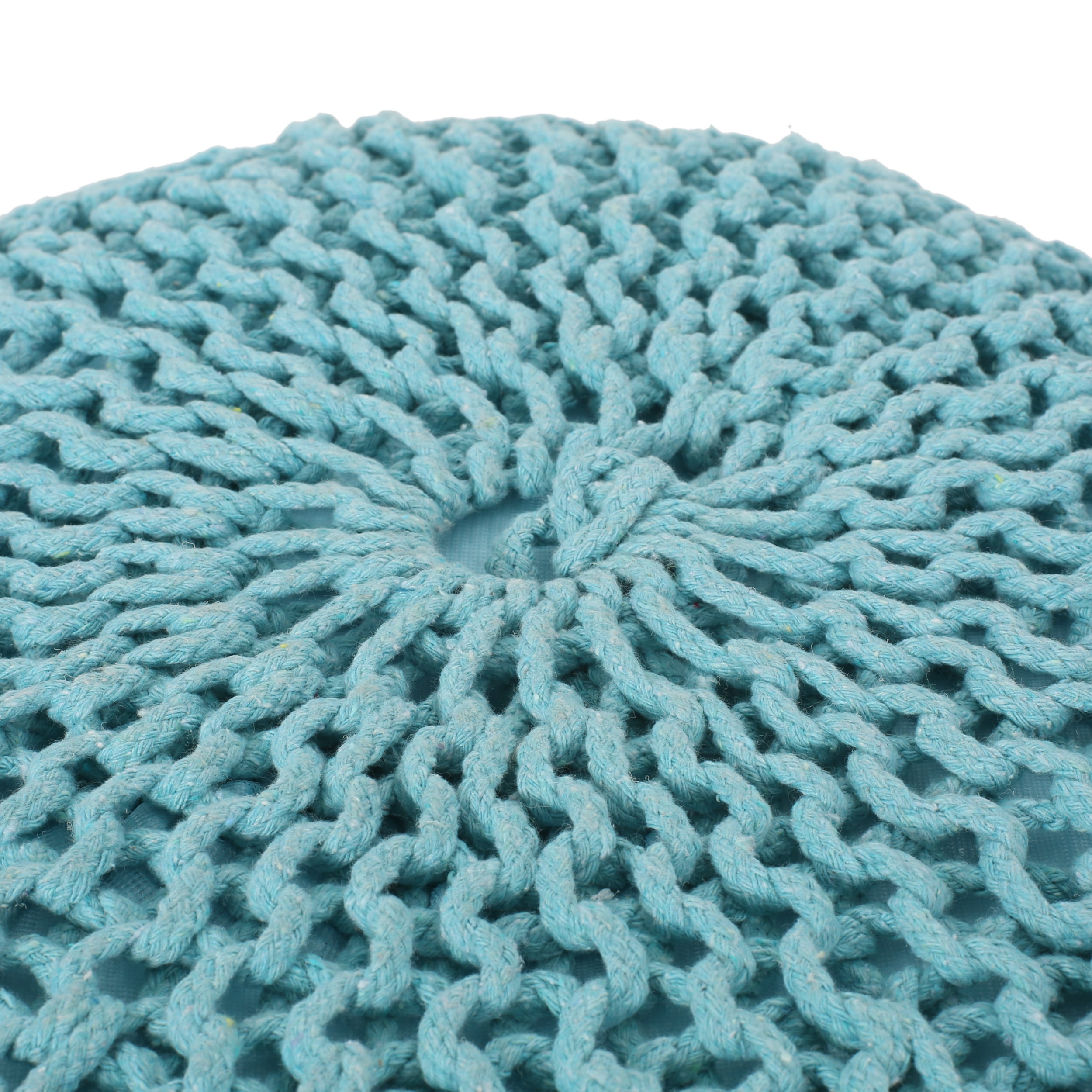 Noble House Axson Cotton Knitted Round Pouf, Blue, 20" x 14"