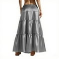 thumbnail image 3 of Women Satin Maxi Skirt 2025 High Waisted Elastic Tiered A-Line Swing Party Cocktail Skirt Flowy Flared Ruffle Hem Elegant Boho Formal Midi Skirt Dressy Evening Attire Fall Wedding Guest Outfit, 3 of 5