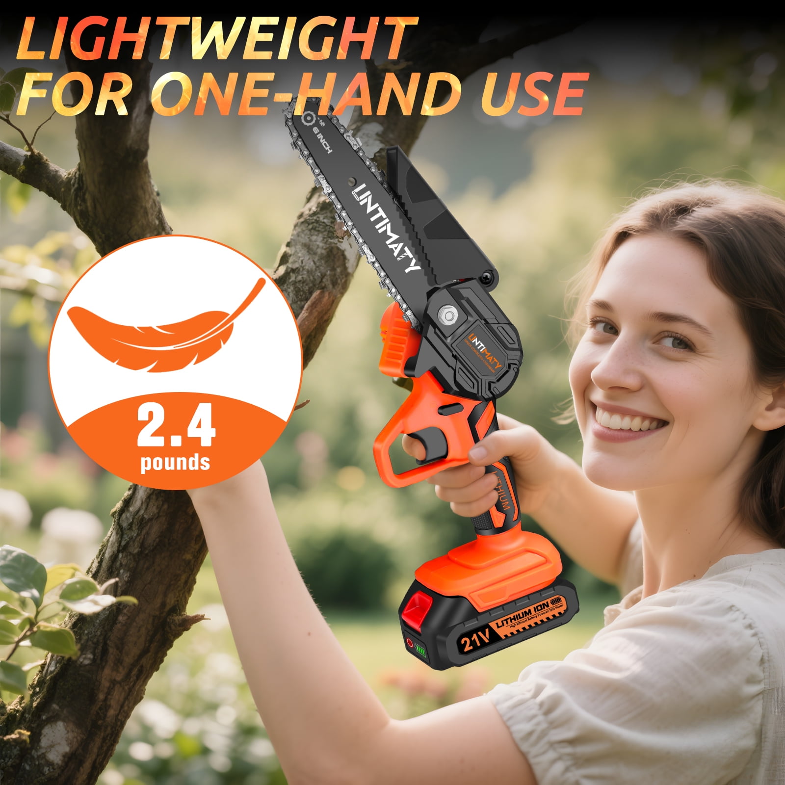 UNTIMATY 6 inch Mini Chainsaw with 2 Batteries and Case Cordless Electric Handheld Chain Saw Battery Powered for Wood and Tree Branches, Orange
