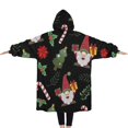 thumbnail image 2 of Oversized Wearable Blanket Hoodie,Black Christmas Gnome and Gift Pattern Sherpa Blanket Hoodie with Super Pockets,Super Warm Fuzzy Pullover for Women & Men, 2 of 6