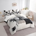 thumbnail image 3 of Homewish Grey Ink Floral Twin Bedding Sets 7-Piece for Adult, Fashion Square Abstract Bedding Comforter Set, Modern Art Theme Reversible Sheet Sets, Luxury Bedroom Decor, 3 of 7
