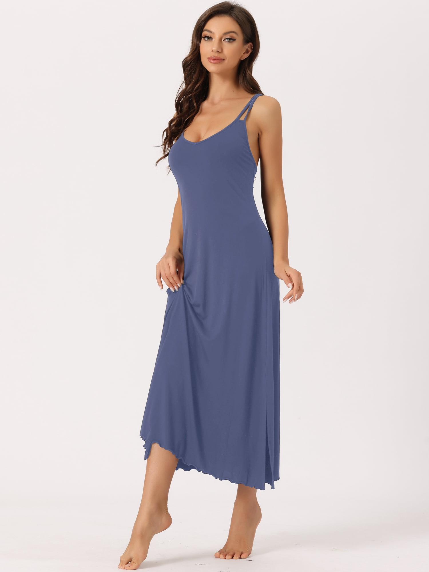 DARING DIVA Women's Lingerie Nighties Midi Racer Back Pajama Dress XS Blue