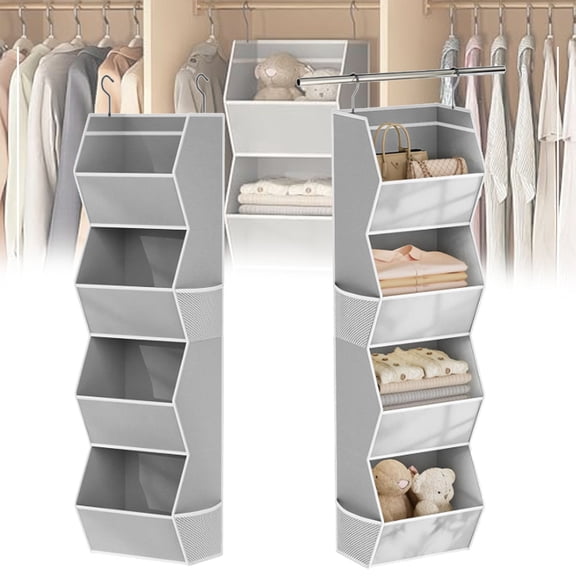 2pcs Hanging Closet Organizer 4 Shelf Collapsible Bedroom Closet Organizers and Storage Hanging with Mesh Pockets for Clothes, Fabric Hanging Storage Bins for Wardrobe Closet Organization and Storage