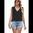 thumbnail image 2 of Camisa de Sin Mangas con Cuello en V, Plisada y Volantes, Holgada, para Mujer, Color Negro, Talla L, 2 of 7