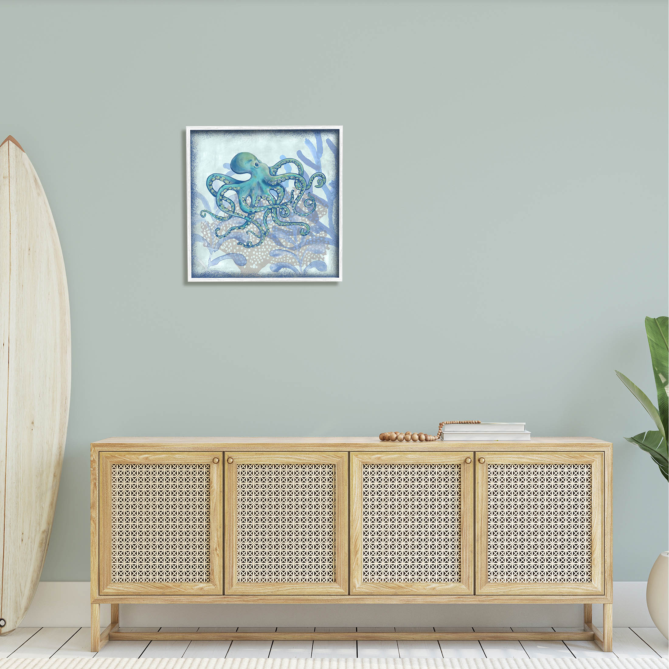 Layered Octopus Coral Botanicals Animals & Insects Graphic Art White Framed Art Print Wall Art