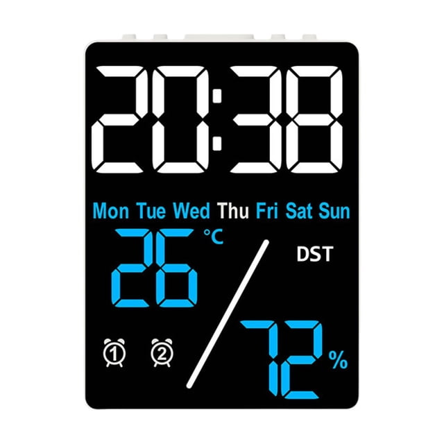 Summer Special Savings!Kyusrd LED Screen Concise Clock Multifunctional Digital Clock Display Date Week Temperature Humidity Daylight Saving Times Adjustable Brightness Two Alarm Settings