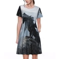 thumbnail image 1 of Fotbe Valley Gray Dragon Vestido Largo de Moda para Mujer, Vestido Tipo Camiseta con Manga Corta y Estilo Casual a Rayas y Bloques de Color, 1 of 6