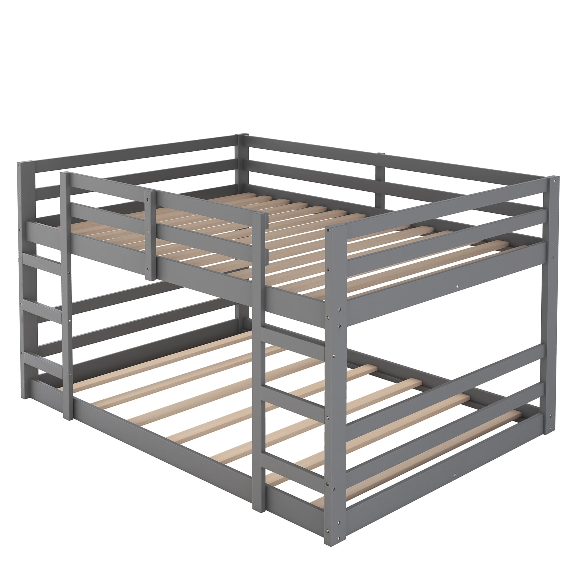 Holaki Twin Size Wood Bunk Bed with Safety Guardrails for Kids, Grey