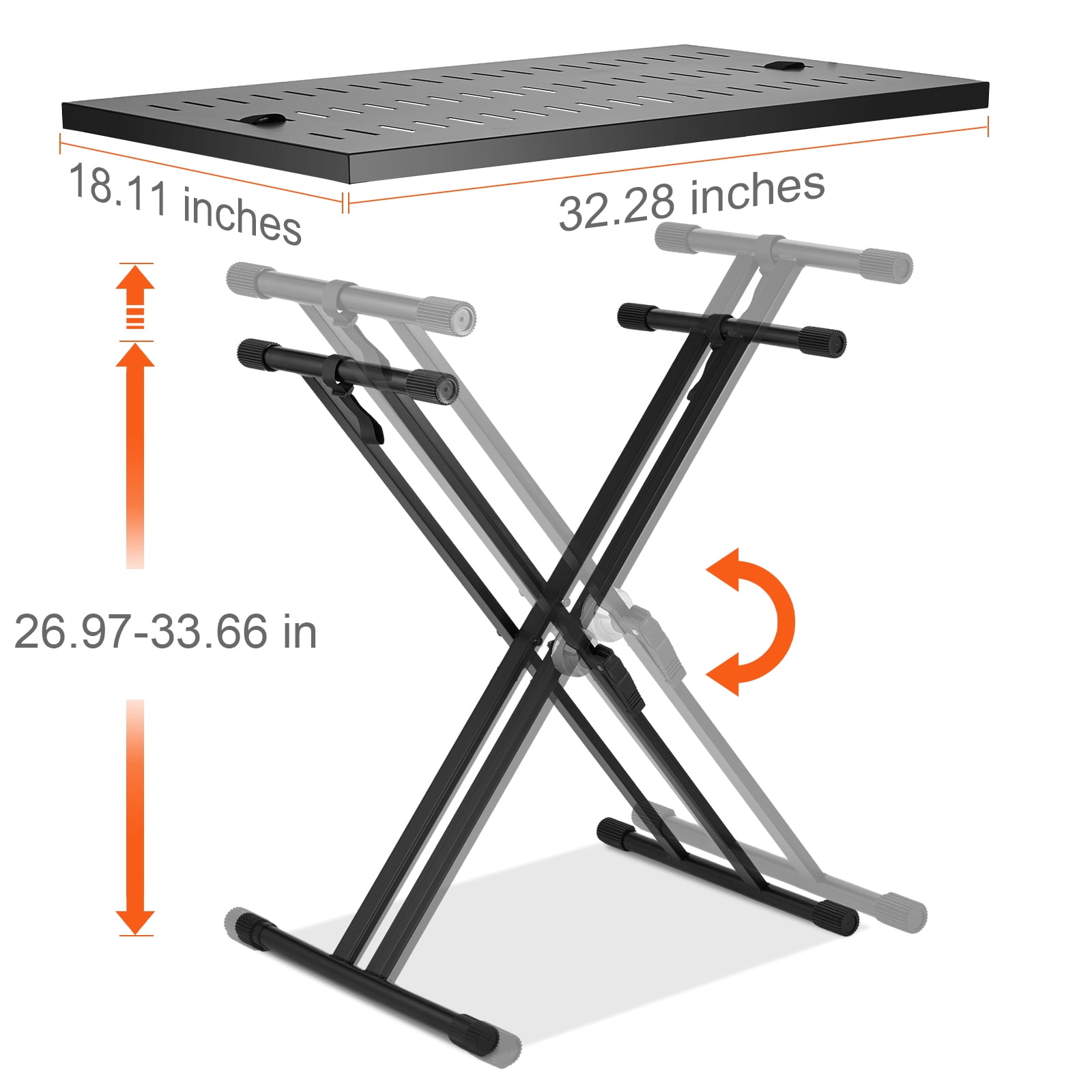 KFFKFF DJ Booth, 32" x 20" Compact DJ and Laptop Stand, Portable and Adjustable Height Music Station, Foldable Double-X Keyboard Support & Surface, Ideal for Audio Mixing