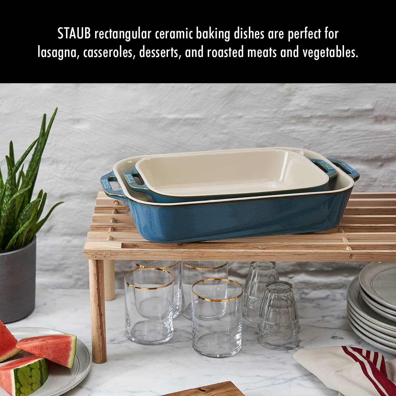 Staub Ceramic 2 Piece Rectangular Baking Dish Set, Rustic Red