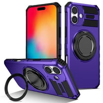 Dteck 360° Rotating Magnetic Stand Protective Case for iPhone 16 Plus,Shockproof TPU PC Case Kickstand Back Cover for iPhone 16 Plus,Purple