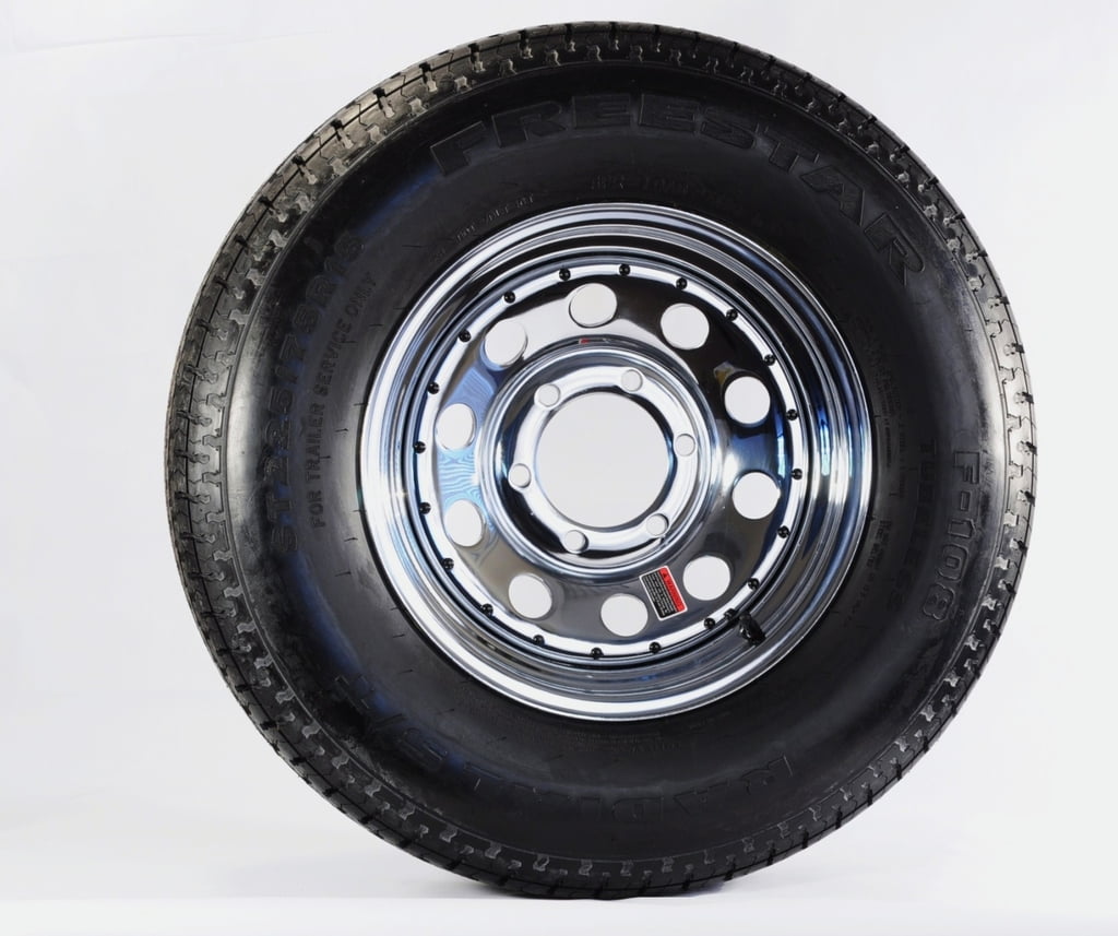 Radial Trailer Tire and Rim ST225/75R15 15X6 6-5.5 Modular Wheel Chrome - W...