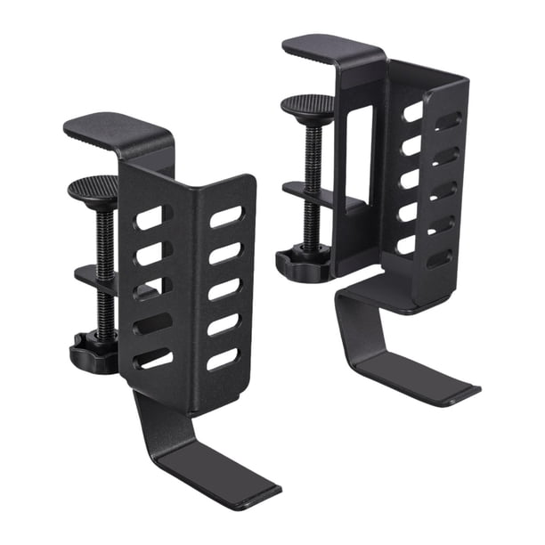 Soporte de almacenamiento para computadora portátil de escritorio, organizador de mesa con ganchos, fácil instalación Negro