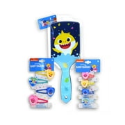 Pinkfong Baby Shark Hair Set - Shark Family Girls Toy Accessories Total 9 pieces, 4 Hair Ponies, 4 Snap Clips with Blue Paddle Brush