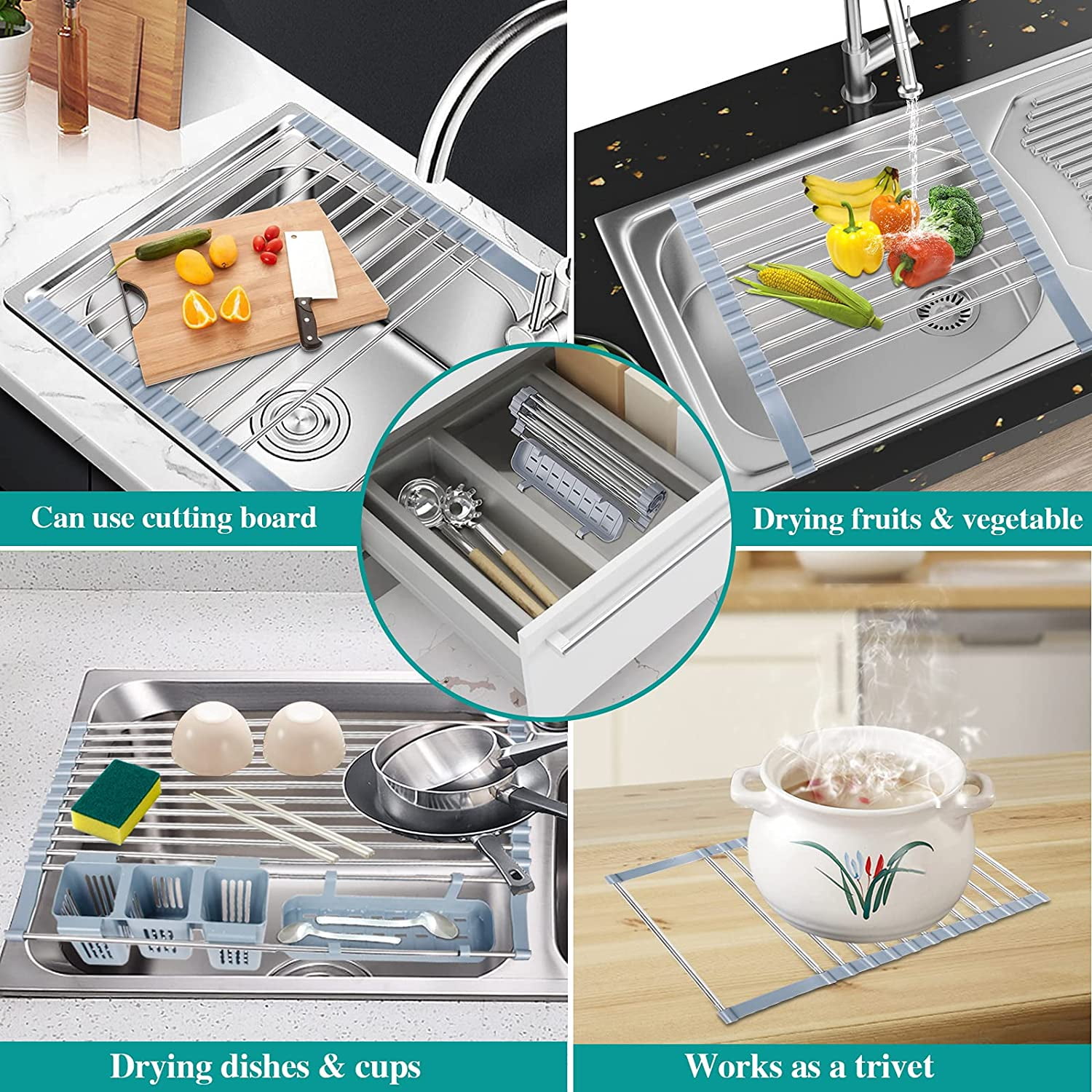 XKiss Expandable Roll-Up Dish Drying Rack for Kitchen 12.75”-23