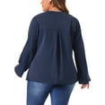 thumbnail image 4 of DARING DIVA Women's Plus V Neck Long Sleeve Rolled Up Sleeve Blouse 2X Navy Blue, 4 of 6