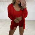 thumbnail image 1 of Spring Summer Solid Color Slim Three-Piece Set Women Long Sleeve Hooded Coat O-Neck Short Vest Drawstring High Waist Shorts Suit, 1 of 5
