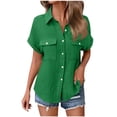 thumbnail image 3 of STETMN Women's Cotton Gauze Blouse Casual Roll Short Sleeve Shirt Collared Button Down Shirts with Pockets for Officewear, 3 of 6