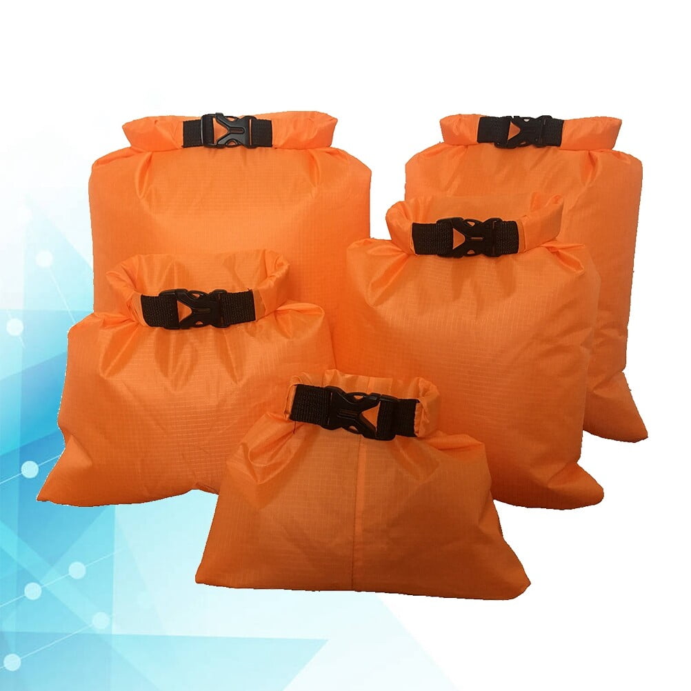 FOLOYORI 5Pcs Orange Waterproof Dry Bags with Watertight Roll Top for Outdoor Kayaking Boating