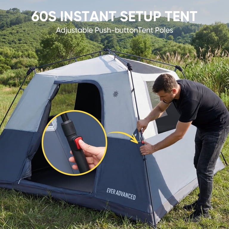 EVER ADVANCED 6 Person Blackout Camping Tent, Instant Family Tents, 60 s  Quick Setup, Water-Resistant, Gray - Walmart.com