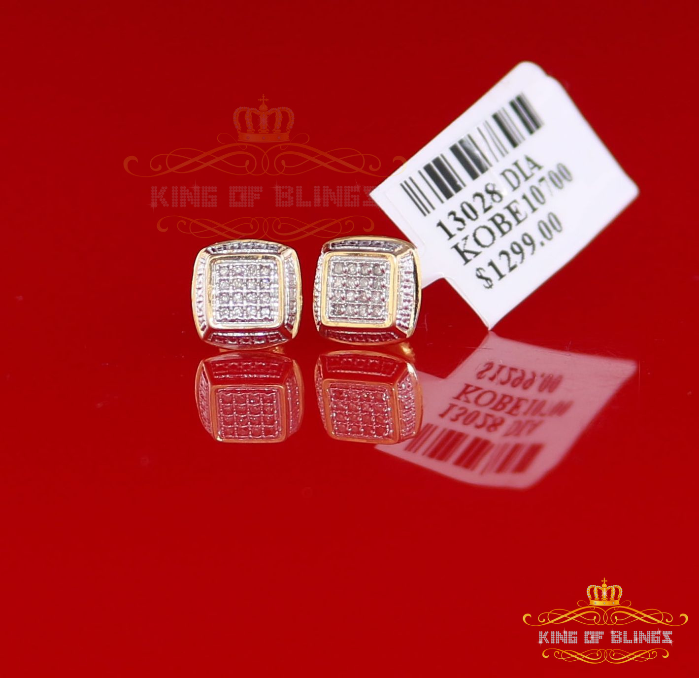 King of Blings 10K Real Yellow Gold with 0.10CT Real Diamond Men/Women Stud Geometrical Earrings