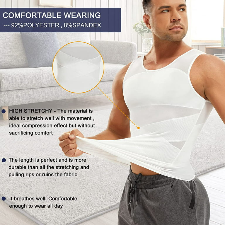 Gotoly Mens Compression Shirt Slimming Body Shaper Vest Sleeveless Undershirt  Tank Top Tummy Control Shapewear for Men(White 3X-Large) 