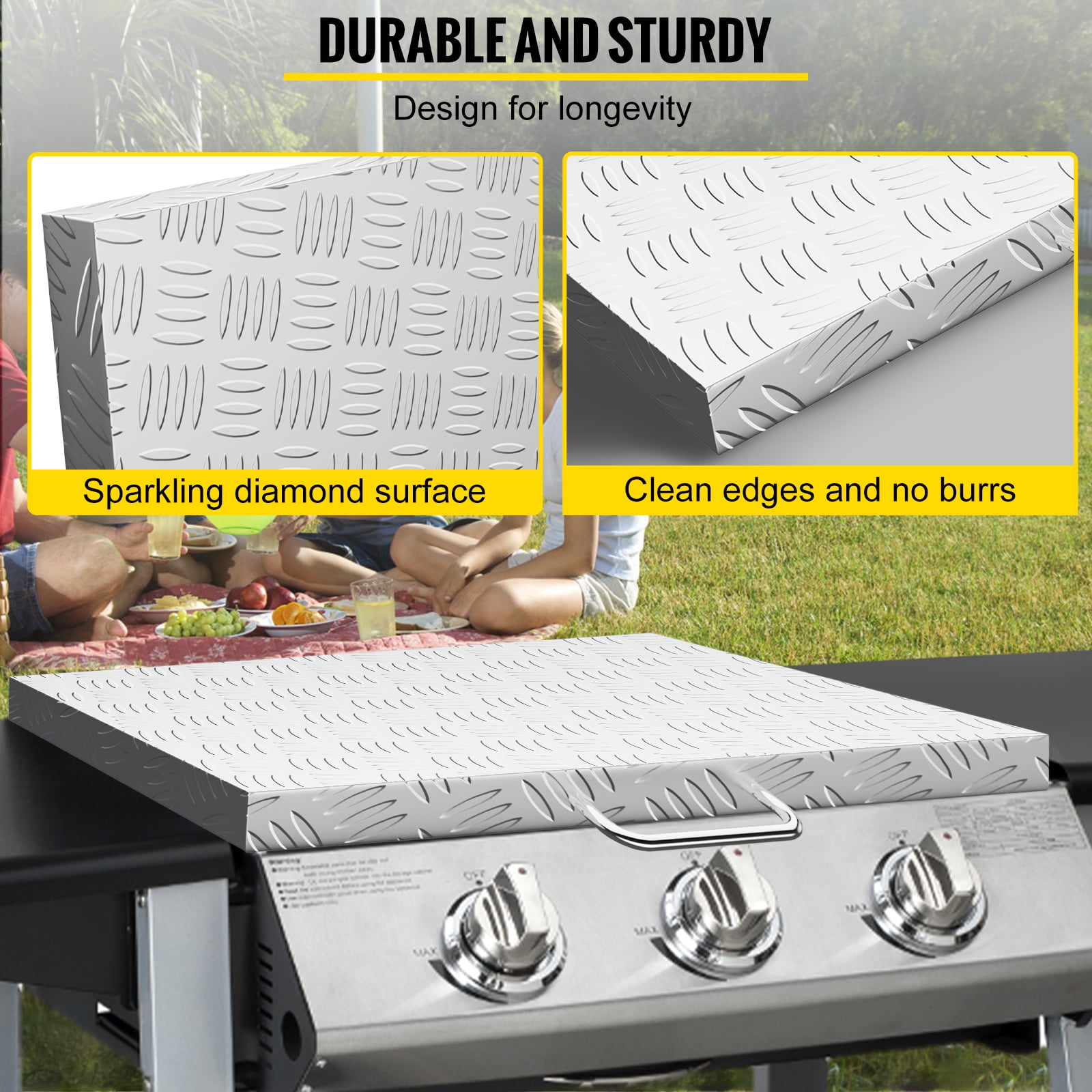 VEVOR Griddle Lid Cover Aluminum Diamond Plate Steel, 28 Inch, Silver