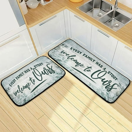 

SKYSONIC Welcome to Ours Home Quote Kitchen Rugs 2 Pieces Rustic Vintage Floor Mat Room Area Rug Washable Carpet Perfect for Living Room Bedroom Entryway