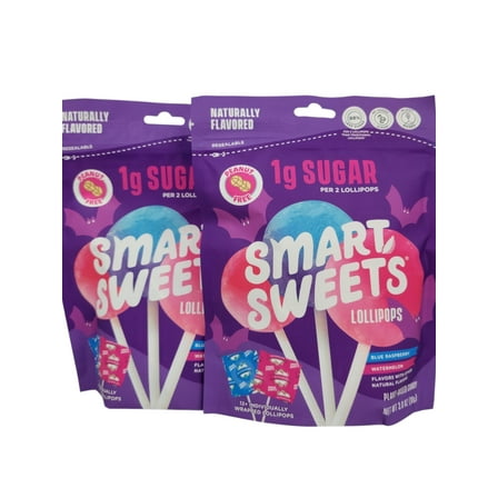 Halloween Smart Sweets Lollipops Blue Raspberry and Watermelon Natural Flavors 3 oz Bag - Pack of 2