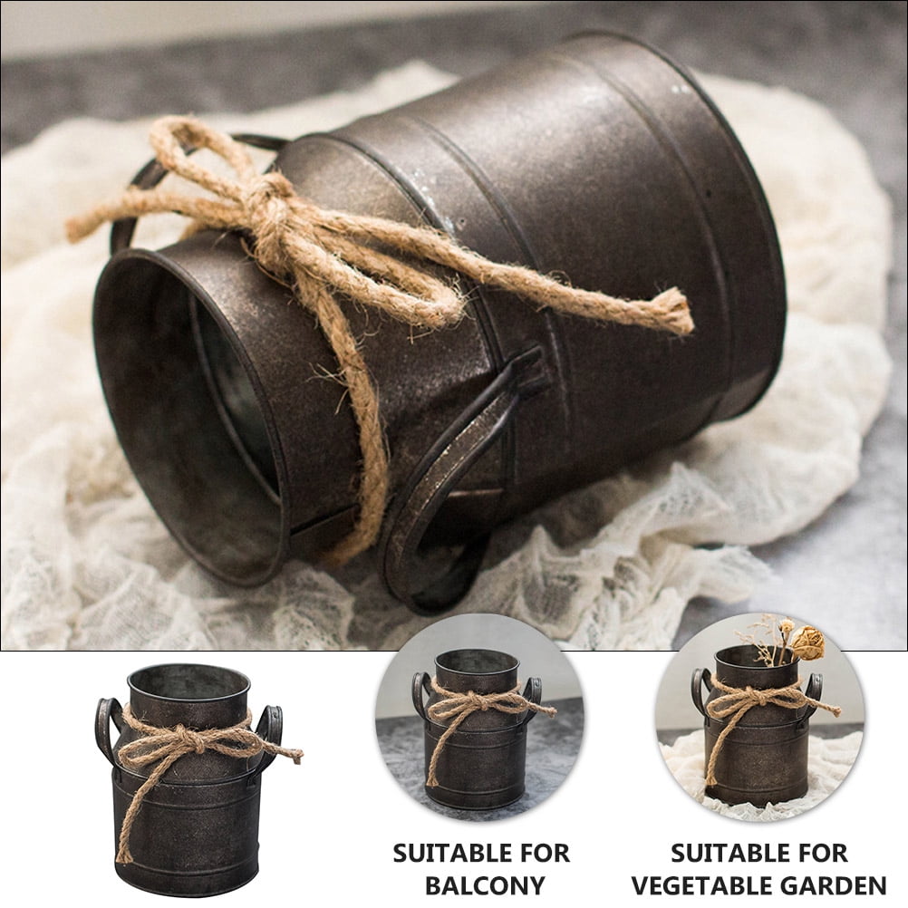 2pcs Iron Flower Bucket Gardening Planter Bucket Retro Flowerpot Milk Pot Holder
