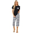 thumbnail image 4 of Women's Short Sleeve Pajamas Sets with Capri Pants 2 Piece Womens Capri Pajama Sets with Pockets Summer Plaid Print Sleepwear Set for Women, S-XXL, 4 of 11