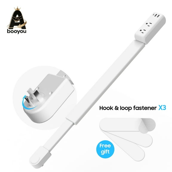 Electrical Outlet Extender Stick Retractable Power Strip 22"-34" Cord Power Cable with USB-A, USB-C, 2 AC Outlets, White
