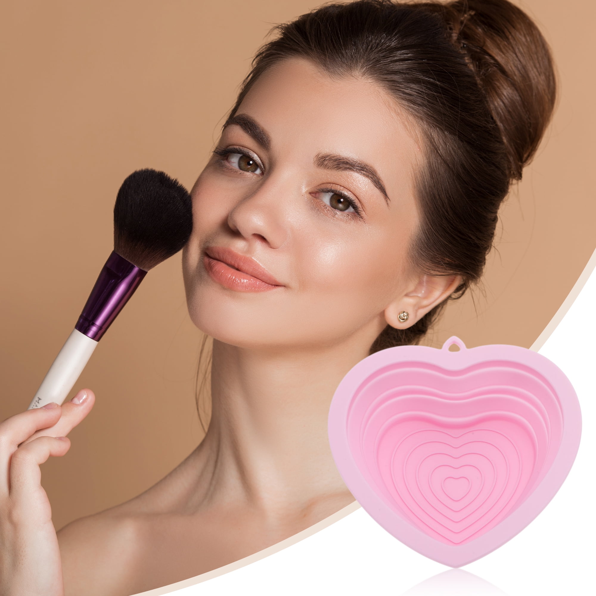 Unique Bargains 1pc Portable Heart Makeup Brush Cleaning Mat Pink