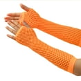 thumbnail image 2 of Elainilye Fashion Halloween Gloves For Women And Men Ladies Girls Long Fingerless Fishnet Lace High Elasticity Gloves,Orange, 2 of 2