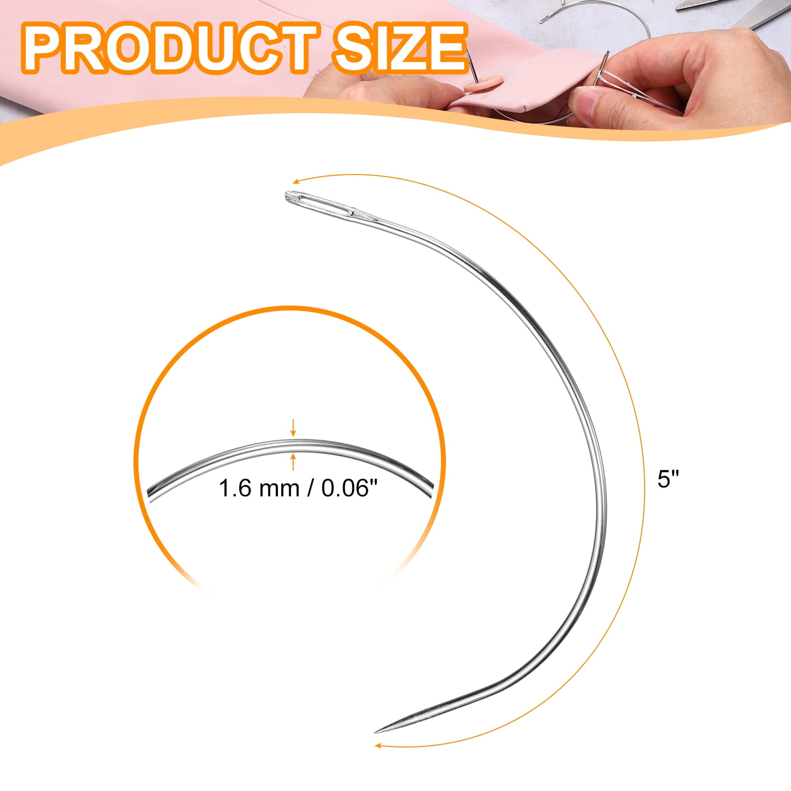 Uxcell 100Pcs Curved Needles 5" C Type Leather Hand Sewing Needle Upholstery Curved Weaving Awl for Carpet Leather Canvas Repairing Blocking Knitting Crafts, Silver