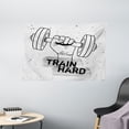 thumbnail image 1 of Fitness Tapestry, Hand Holding a Dumbbell Grunge Sketch Get Strong Train Hard Illustration, Wall Hanging for Bedroom Living Room Dorm Decor, 60W X 40L Inches, Black Silver White, by Ambesonne, 1 of 2