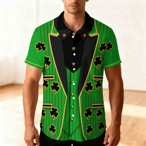 Ceisia St. Patrick's Day Men's Unisex Hawaiian Shirt | Summer Beach Casual Short Sleeve Button Down Gift Printed Top