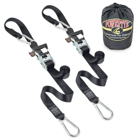 

PowerTye MFG 1.5in x 6.5ft Heavy-Duty Ratchet Straps w/ Soft-Tye Carabiner Hooks & Storage Bag Black/Black (Pair+Bag)