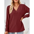 thumbnail image 4 of SHIBEVER Women Blouses Plus Size Casual Long Sleeve Tshirts V Neck Loose Tops Trendy Winered Soild Color Tunic Blouses for Women Clothing Size XXL, 4 of 5
