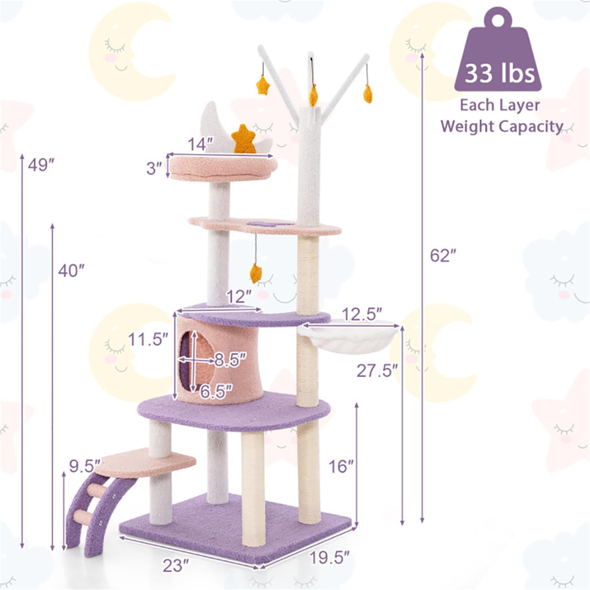 Kadyn 62" Cute Cat Tree Tower for Indoor Cats, Moon and Star Cat Condo with Sisal Scratching Posts, Plush Perches, Kitten Cat Tree Tower Activity Center, Purple