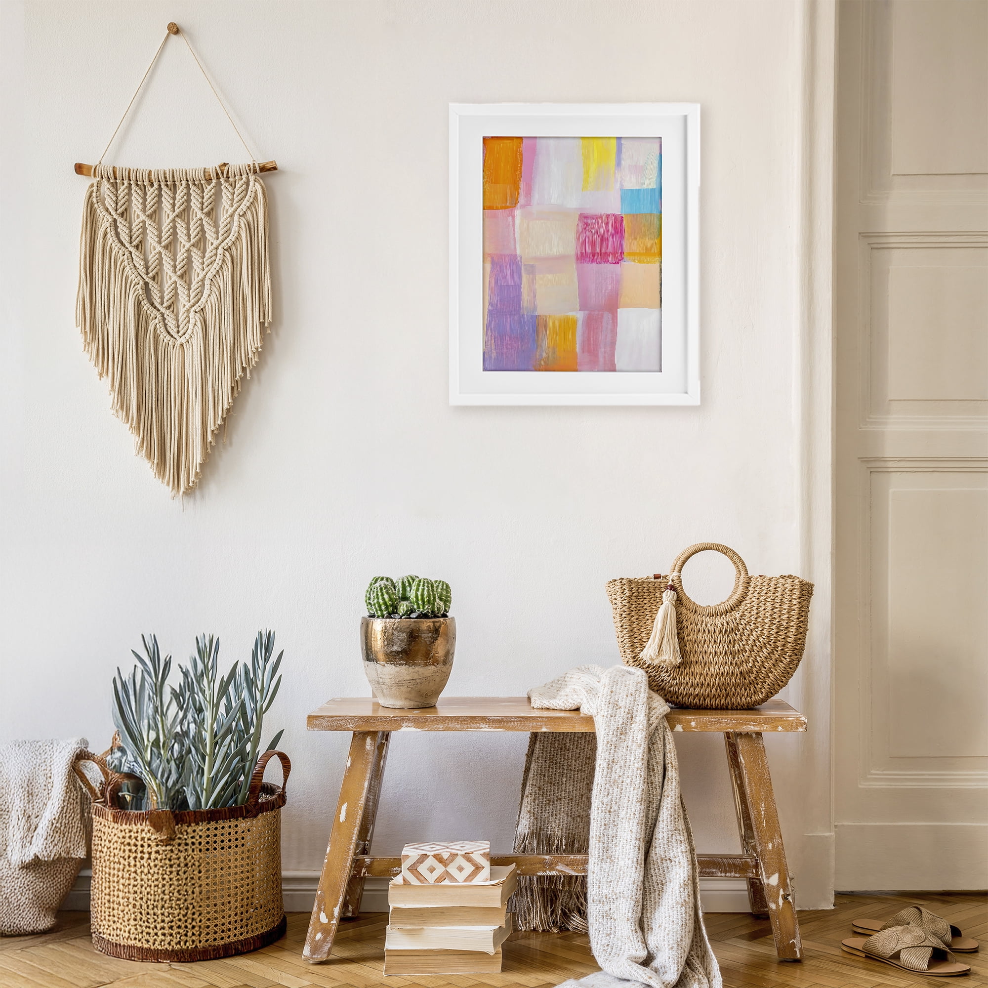 Stupell Industries Abstract Grid Brushstrokes White Framed Print Under Glass, design by The Prints Vibe