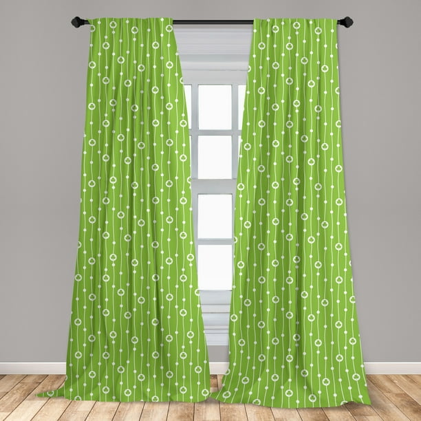 Irish Curtains 2 Panels Set, Trifolium on Vertical Wavy Stripes with